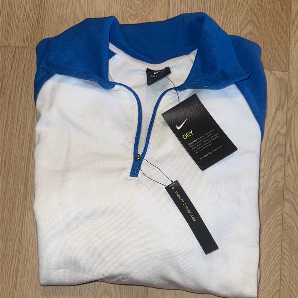 Nike White and Blue Dry Pullover